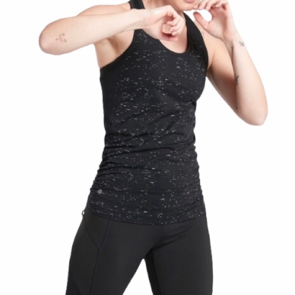 ATHLETA Speedlight Speckle Tank Top Black White Patterned